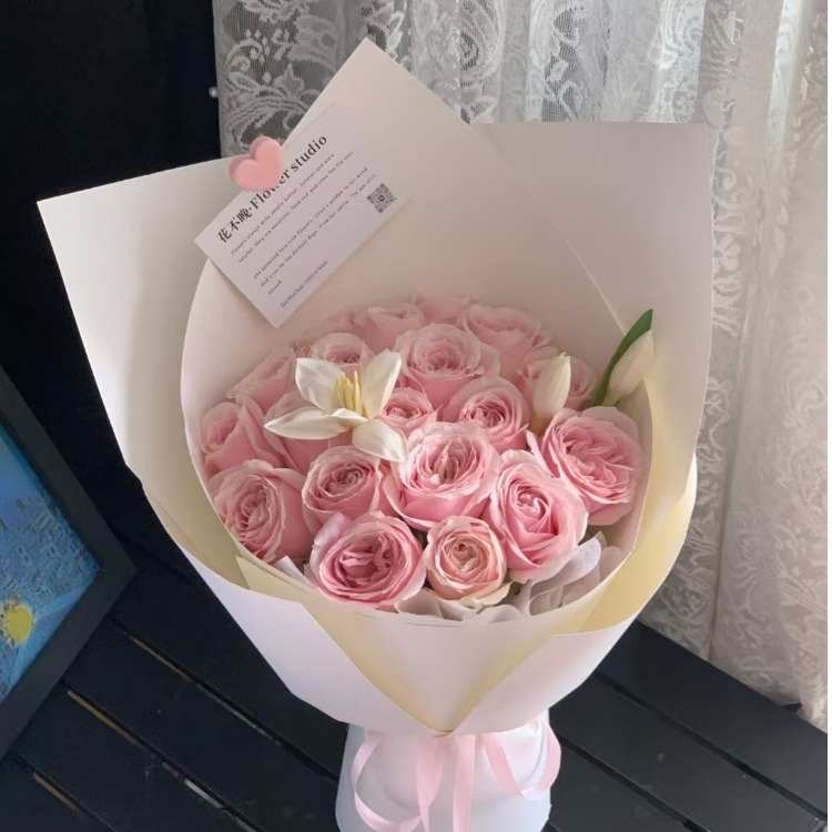 粉色玫瑰混搭百合花束(fl00019-0007)