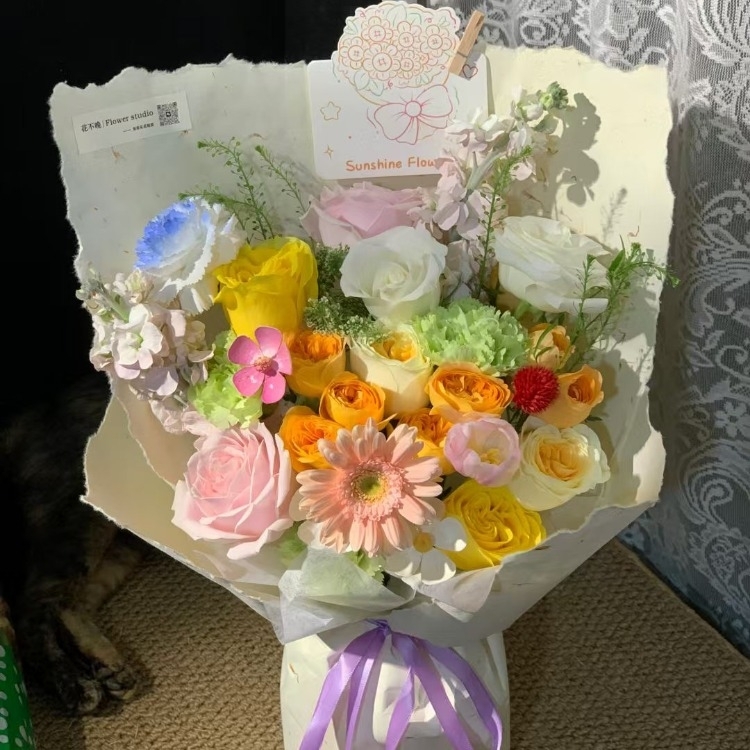 玫瑰混搭非洲菊，小球花花束(fl00019-0041)