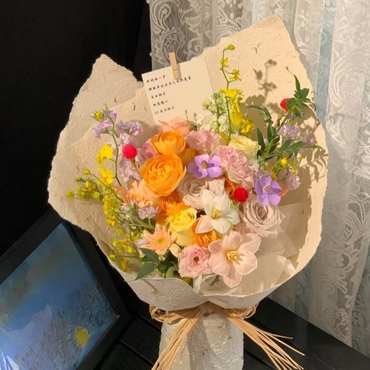 玫瑰混搭，石竹，火龍珠花束(fl00019-0049)