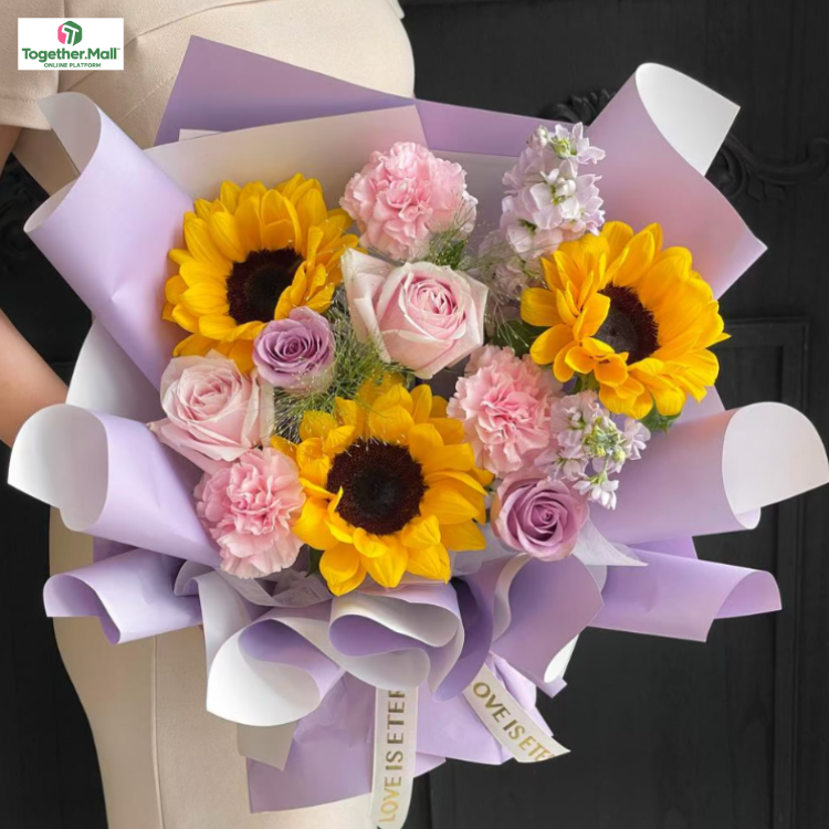Sunflowers, Carnations and Roses Mixed Bouquet(fl00026-0116)