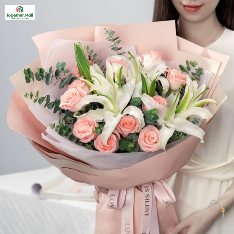 百合混搭粉色玫瑰花束(fl00026-0095)