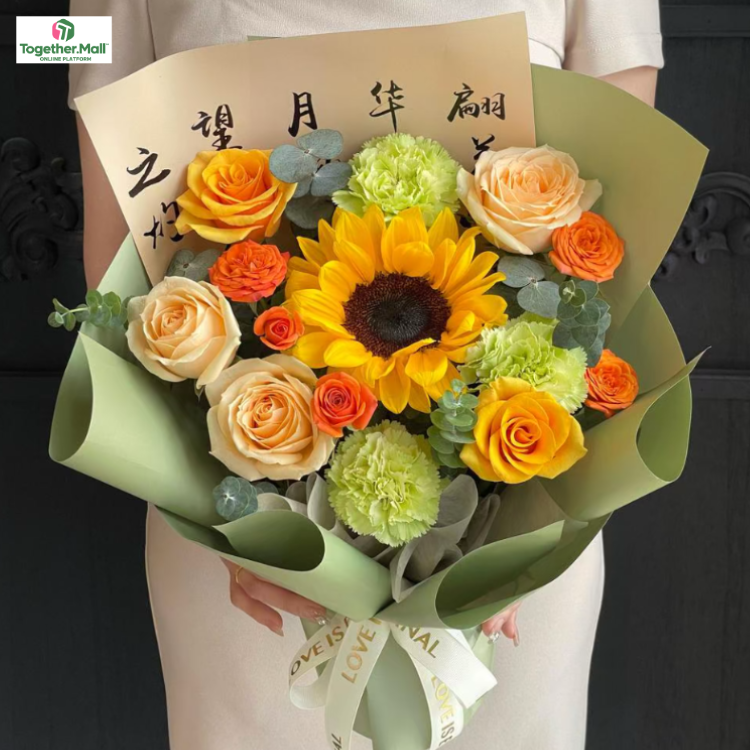 Sunflowers, Carnations and Roses Mixed Bouquet(fl00026-0055)