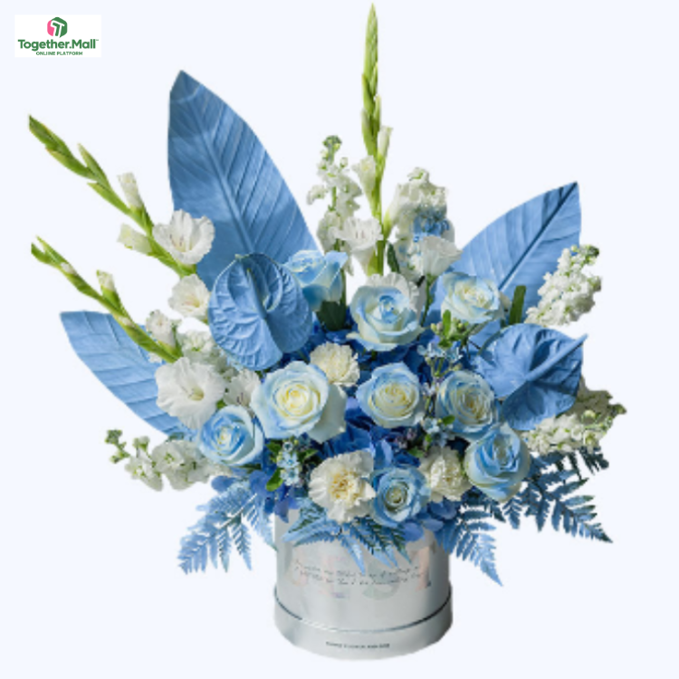 碎冰藍玫瑰（噴色）混搭桔梗（噴色）花桶(fl00026-0030)