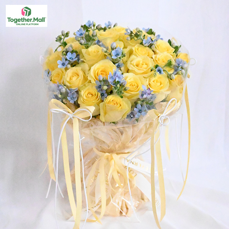 Yellow rose and blue star flower  Mixed Bouquet(fl00026-0122)