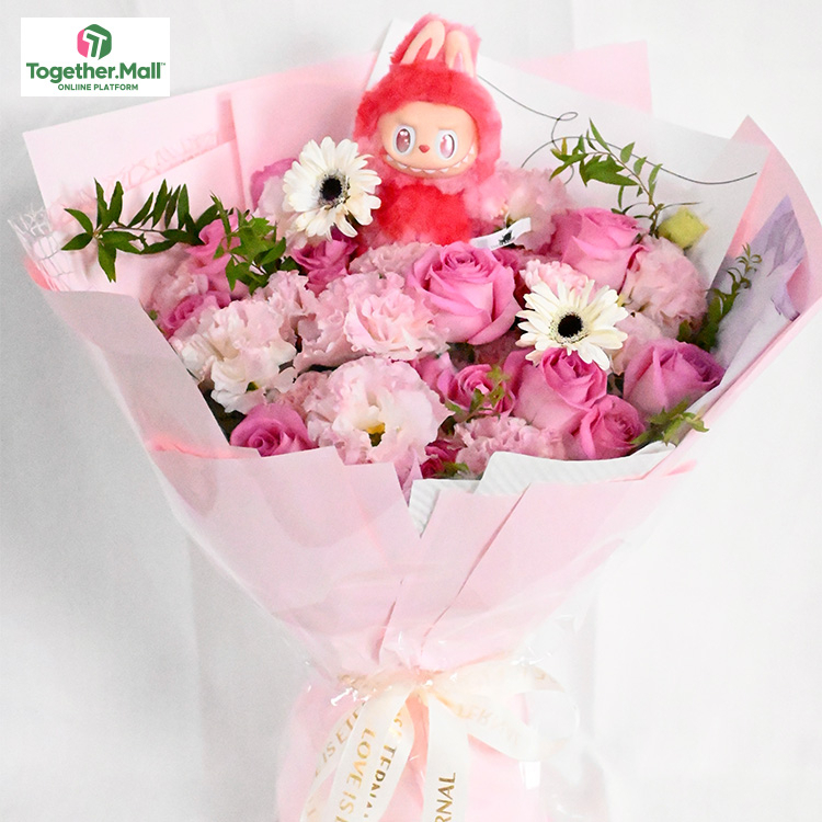 labubu混搭非洲菊，粉色玫瑰，康乃馨花束(fl00026-0084)
labubu款式需要提前5天預定