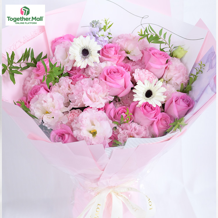Gerbera, pink roses and carnations  mixed   Bouquet (fl00026-0083)