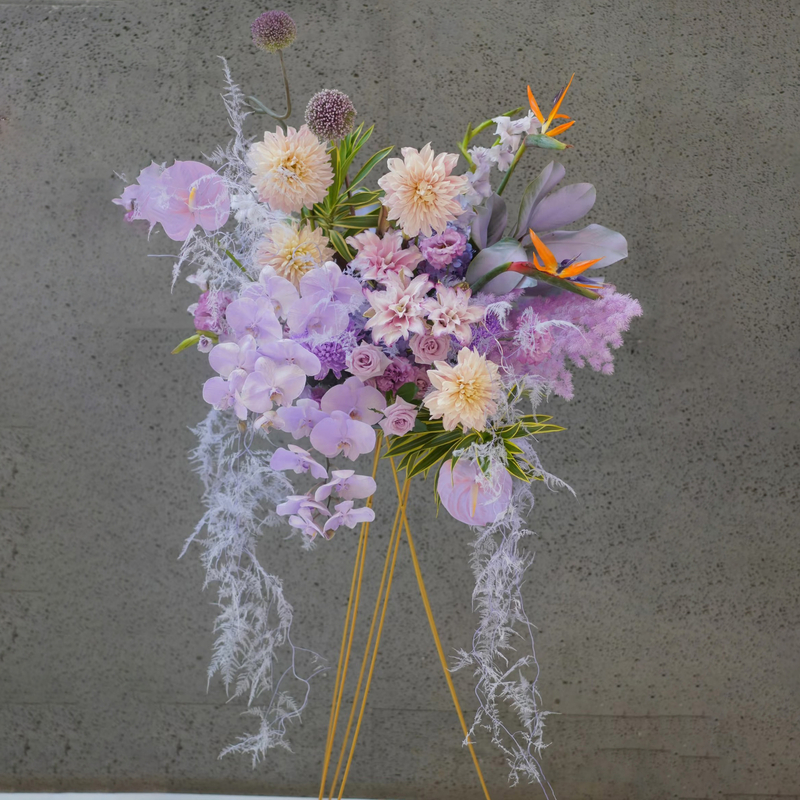 Phalaenopsis, double lily and dahlia mixed flower basket(fl00026-0140)