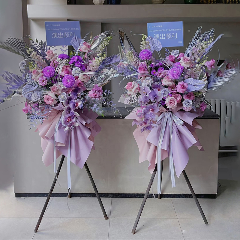 Phalaenopsis, purple roses and peony chrysanthemum mixed flower basket(fl00026-0145)