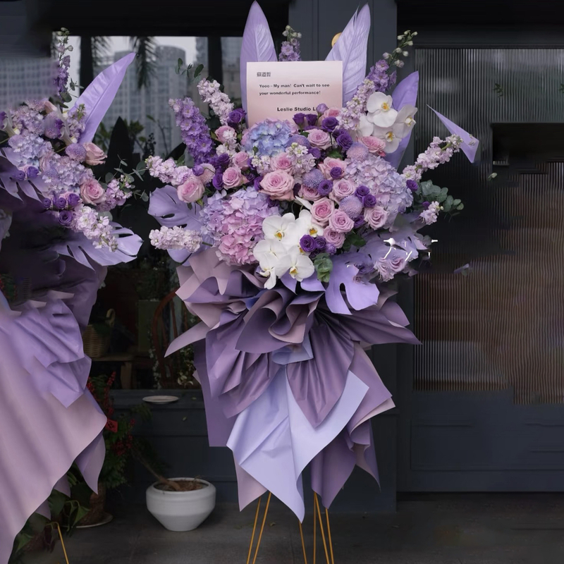 Hydrangea, ping pong chrysanthemum and phalaenopsis mixed flower basket(fl00026-0147)