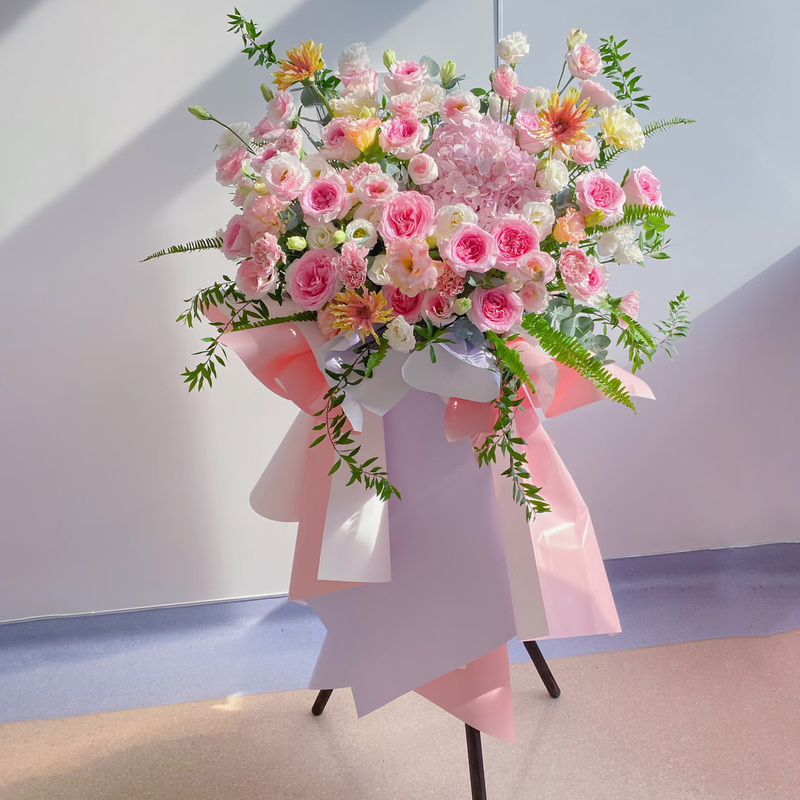 Hydrangea, brushed gerbera and pink rose mixed flower basket(fl00026-0153)