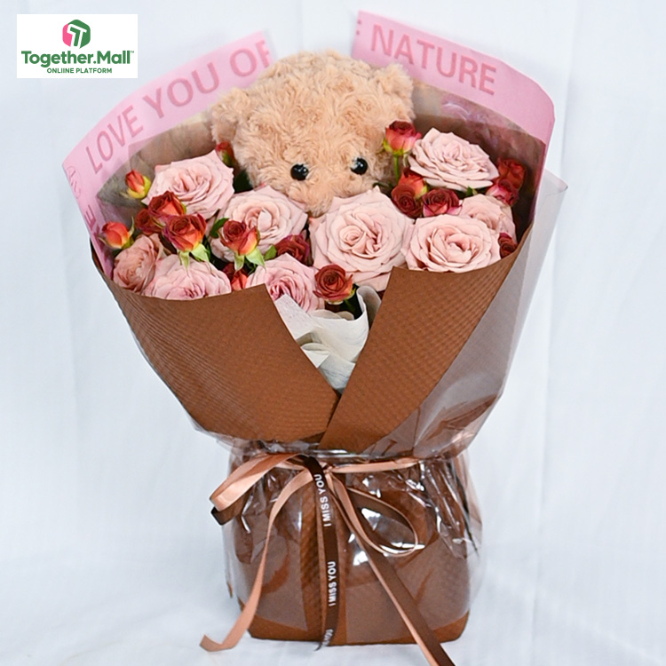Cappuccino Rose Bear Bouquet(fl00022-0132)