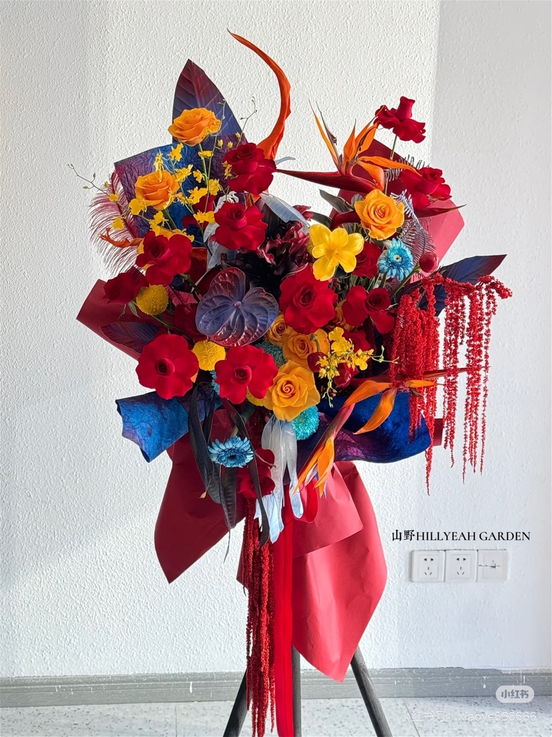 玫瑰混搭非洲菊，牡丹菊花籃(fl00026-0126)