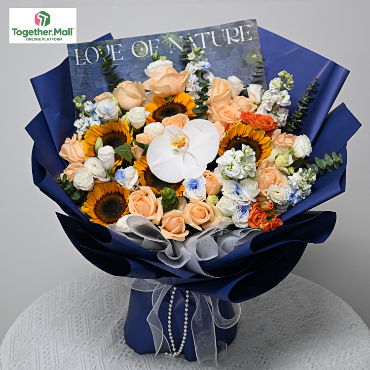 太陽花混搭香檳玫瑰花束(fl00026-0173)