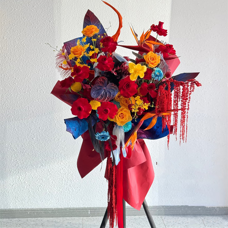 玫瑰混搭非洲菊，牡丹菊花籃(fl00026-0126)