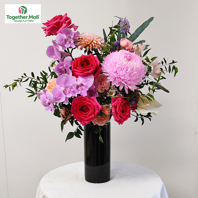 蝴蝶蘭混搭牡丹菊，大麗花企業前臺花，高約40cm（fl0000-XH0005）