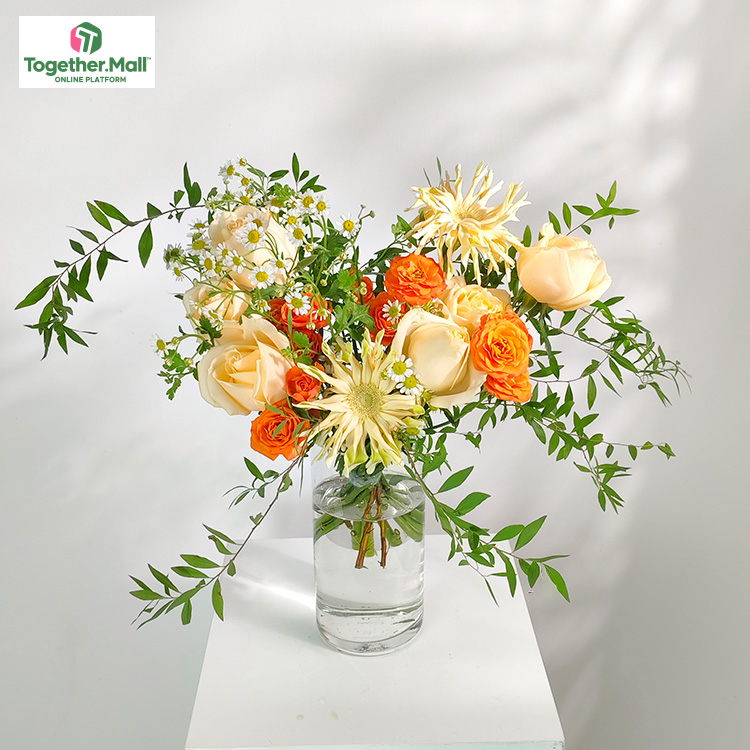 周花-拉絲非洲菊混搭香檳玫瑰花束fl0000-XH0066