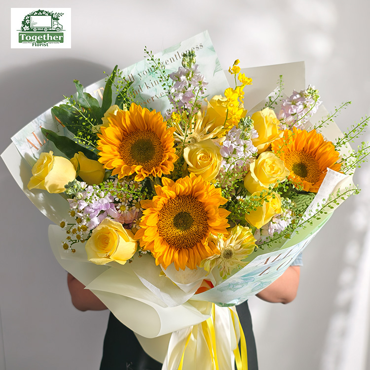 向日葵混搭玫瑰、拉絲菊花束fl0000-XH0111