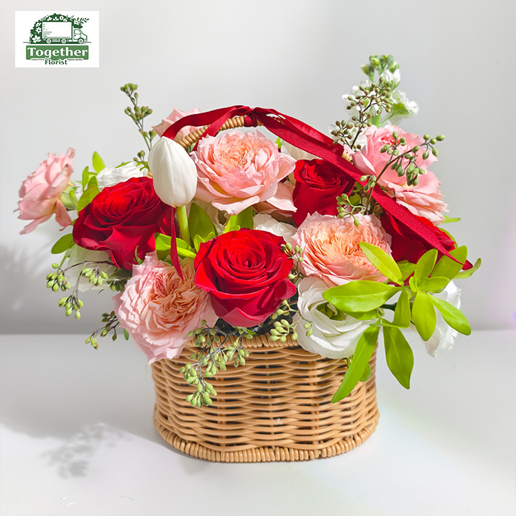 玫瑰混搭鬱金香花籃fl0000-XH0112