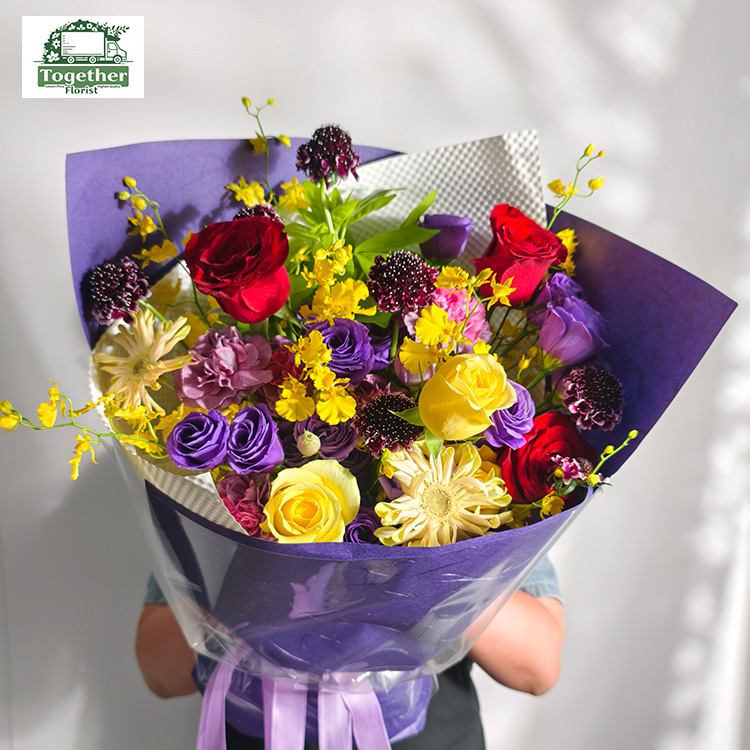 玫瑰混搭桔梗、拉絲菊花束fl0000-XH0113