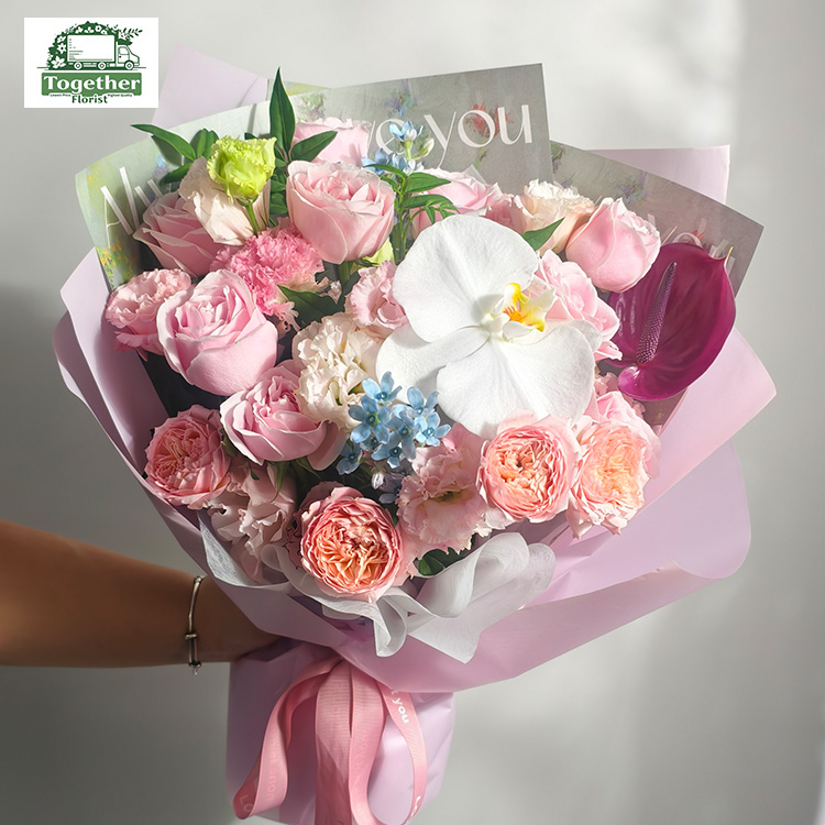 蝴蝶蘭混搭玫瑰，桔梗花束fl0000-XH0123