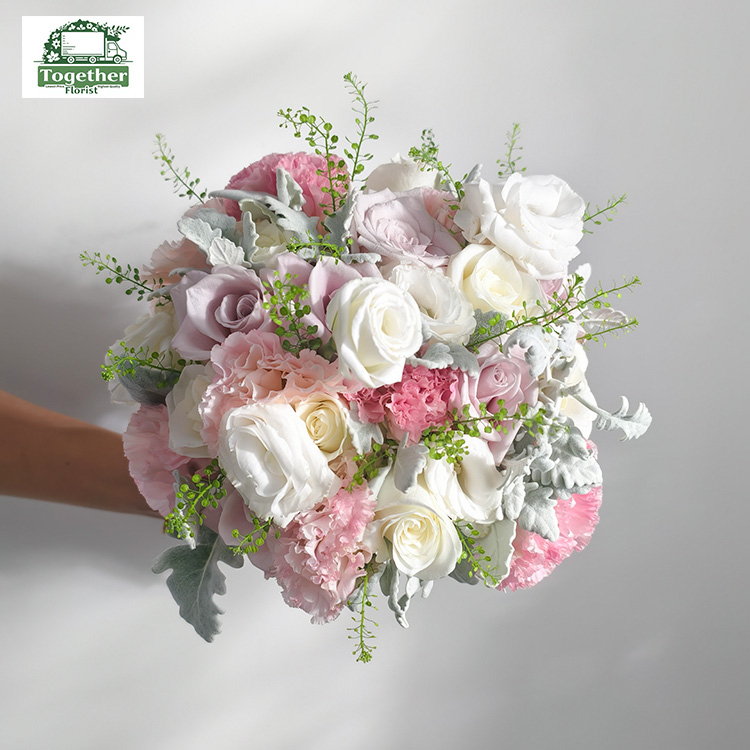 玫瑰混搭桔梗新娘手捧花花束fl0000-XH0119