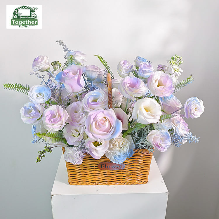 玫瑰混搭桔梗花籃（噴色）fl0000-XH0117