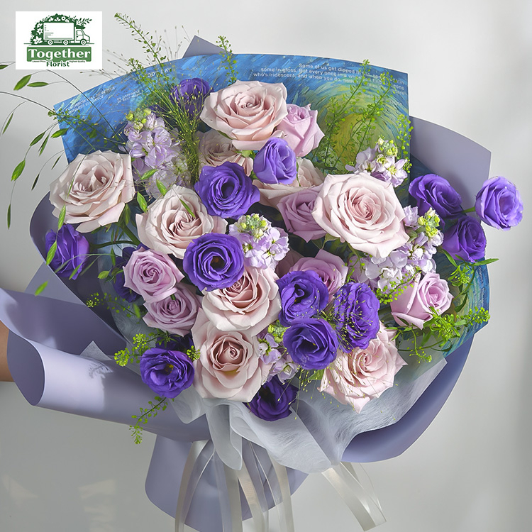 玫瑰混搭紫色桔梗、紫羅蘭花束fl0000-XH0137