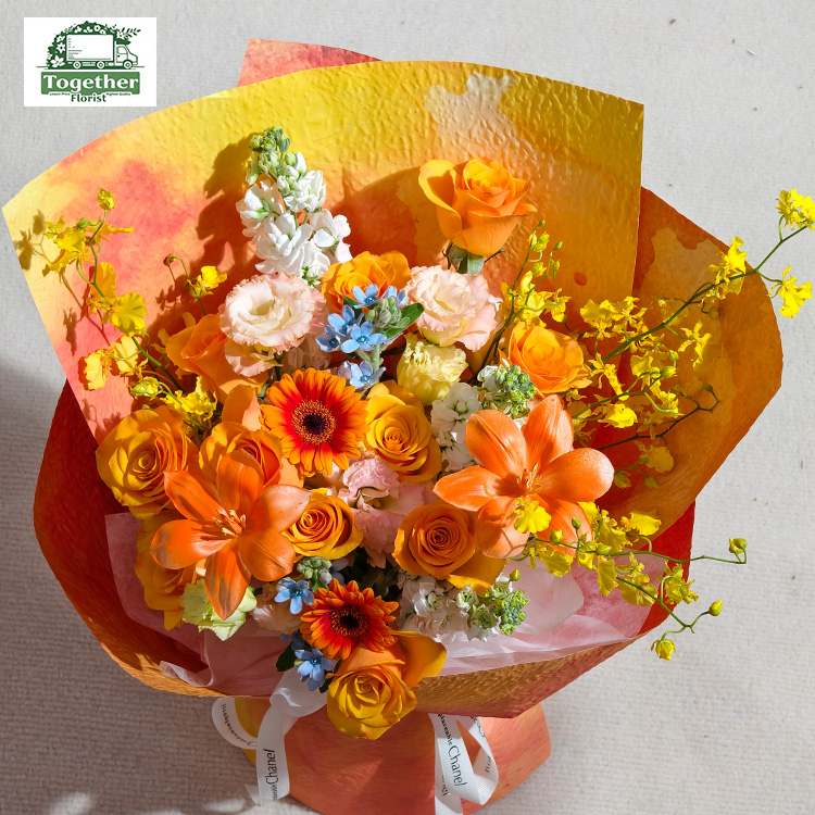 輝煌玫瑰混搭鬱金香，冰激凌桔梗花束fl0000-XH0144