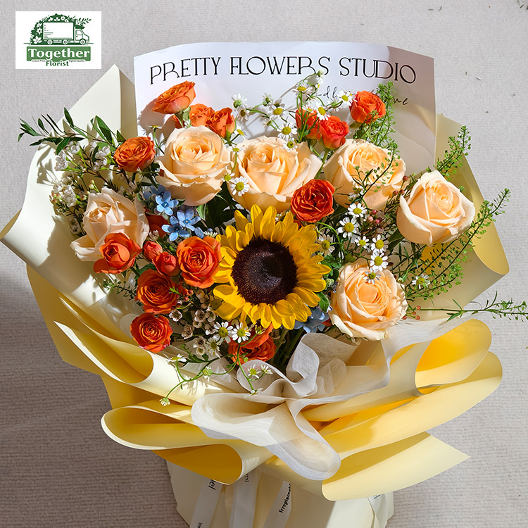 玫瑰混搭向日葵、洋甘菊花束fl0000-XH0145