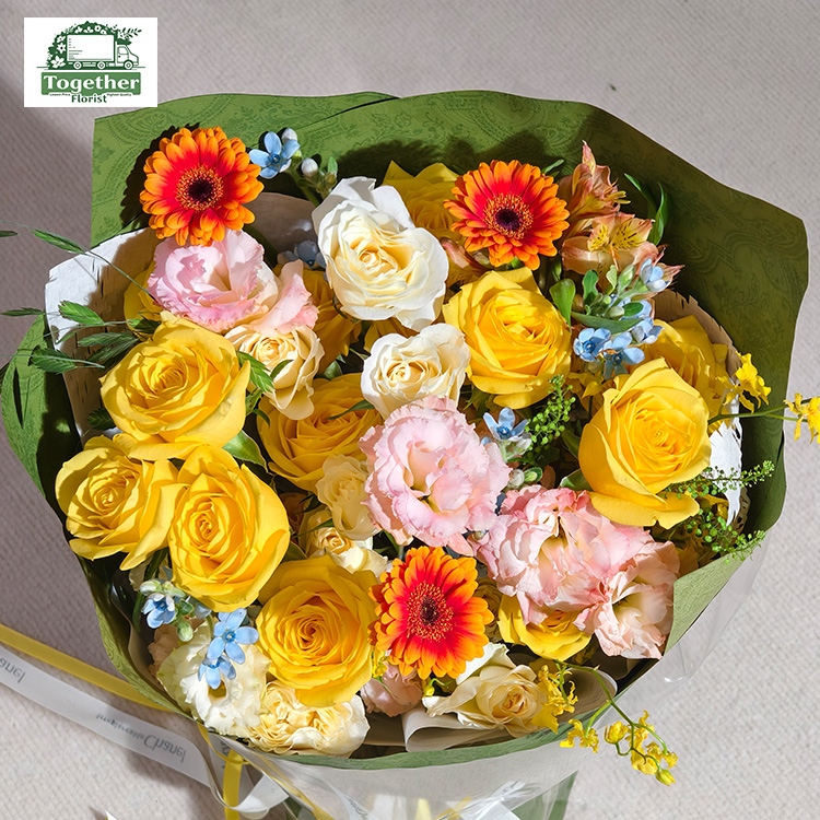 金枝玉葉玫瑰混搭白色玫瑰，非洲菊花束 fl0000-XH00146-251025