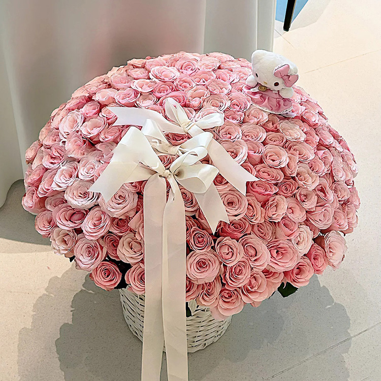 199枝粉色玫瑰花籃fl00026-0192