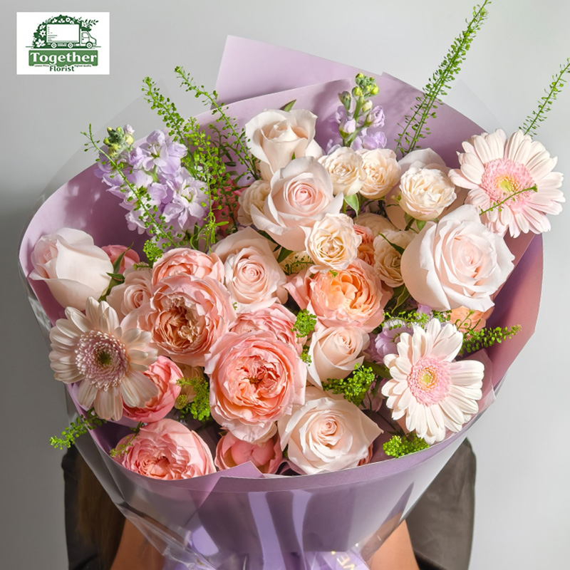 雙魚座玫瑰混搭茱麗葉塔玫瑰，非洲菊花束fl0000-XH0156