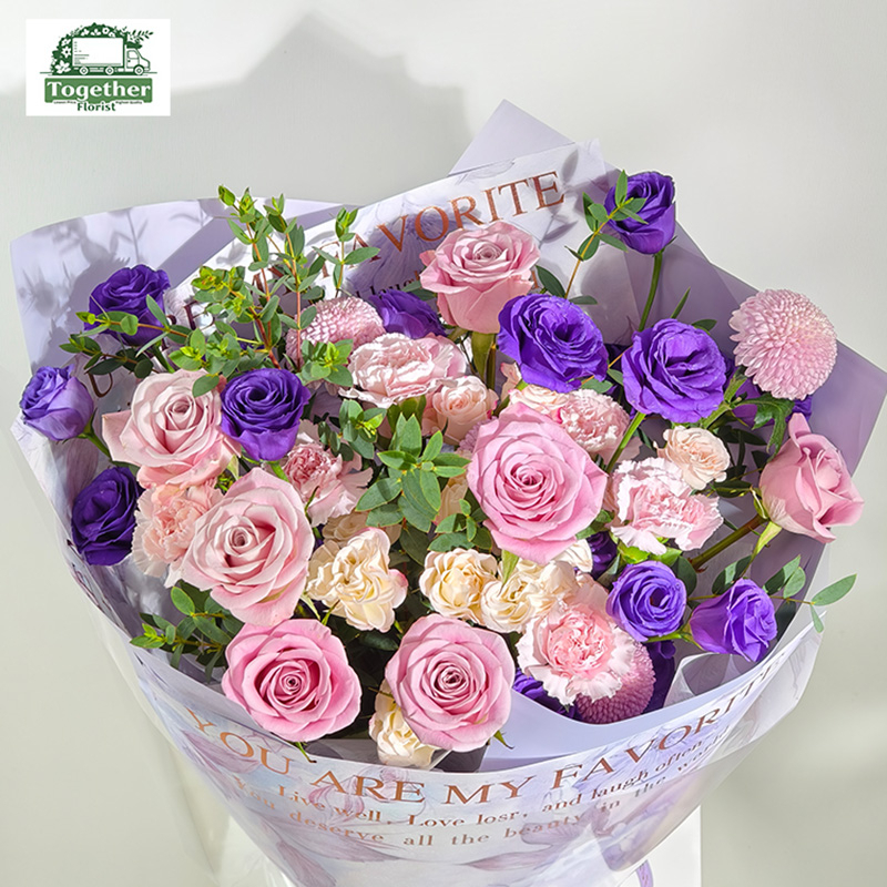 甜蜜曼塔玫瑰混搭桔梗，康乃馨花束fl0000-XH0177