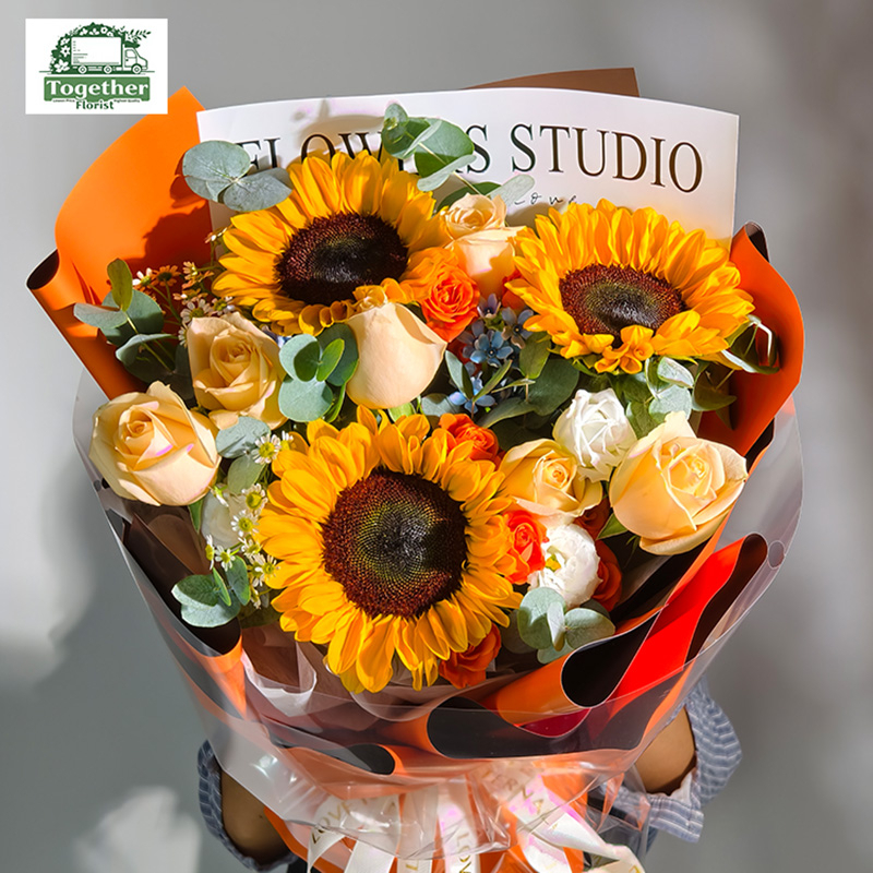 向日葵混搭香檳玫瑰花束fl0000-XH0169