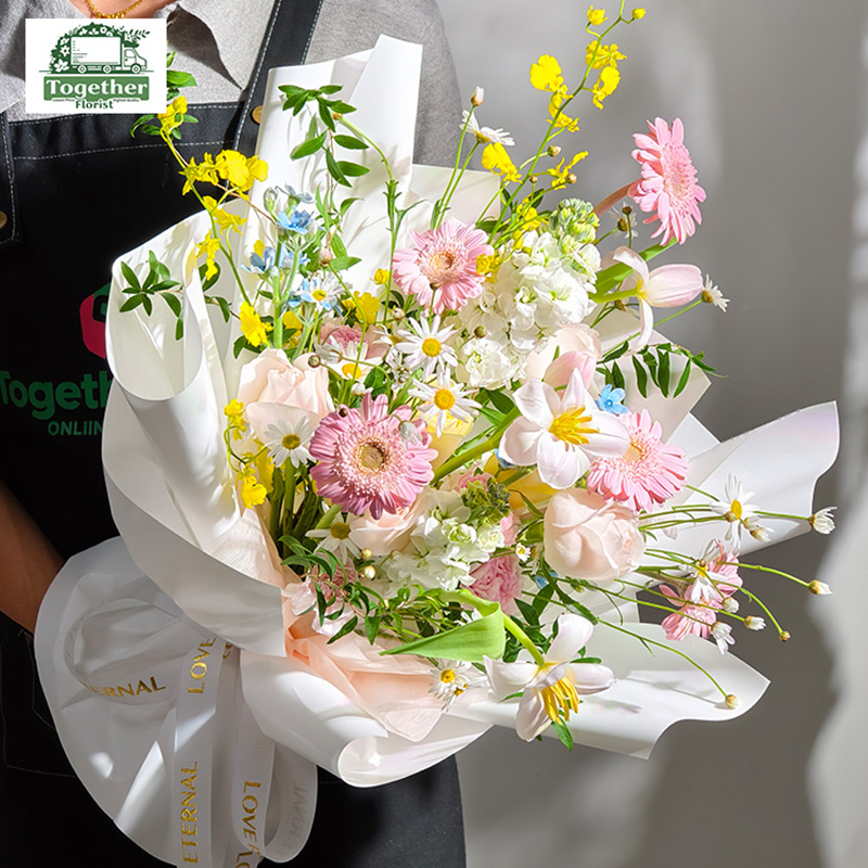 鬱金香混搭非洲菊，跳舞蘭花束fl0000-XH0185