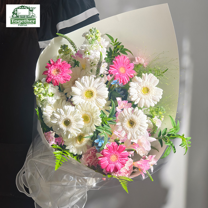 非洲菊（噴色）混搭香雪兰，康乃馨花束fl0000-XH0189