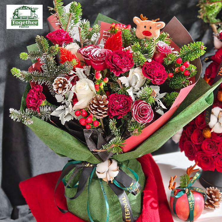 玫瑰混搭諾貝松聖誕花束fl0000-XH0163