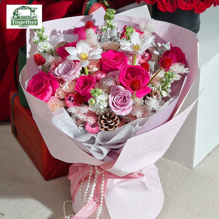 玫瑰混搭鬱金香聖誕花束fl0000-XH0164