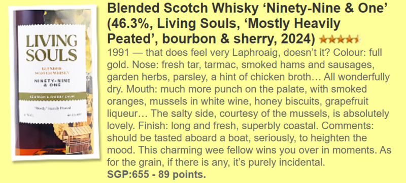 Blended Scotch Ninety-Nine & One 2024 Bourbon & Sherry Living Souls "Mostly" Heavily Peated 46.3%