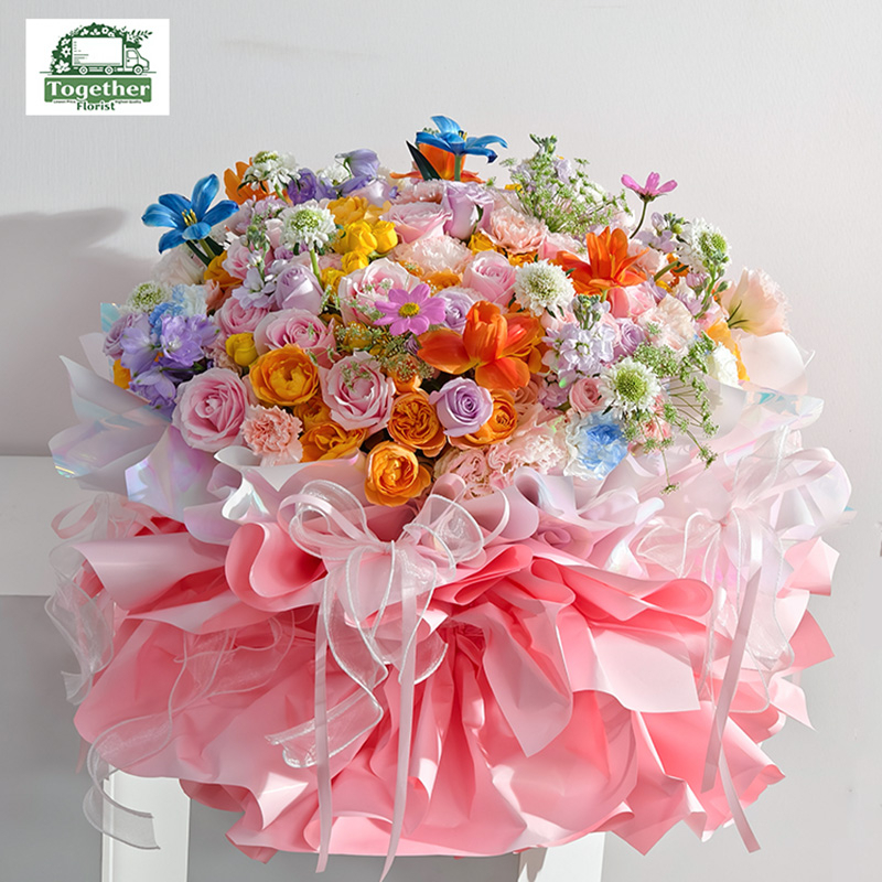 鬱金香混搭玫瑰，桔梗花束 fl0000-XH0207