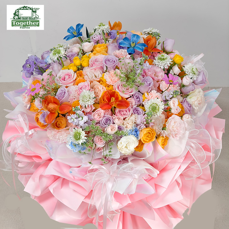 鬱金香混搭玫瑰，桔梗花束 fl0000-XH0207