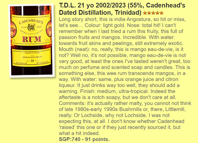 TDL 21 yo 2002-2023 Rum Cadenhead's Dated Distillation 55%