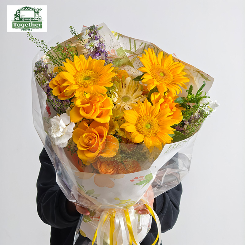 向日葵混搭輝煌玫瑰，拉絲菊花束 fl0000-XH0218