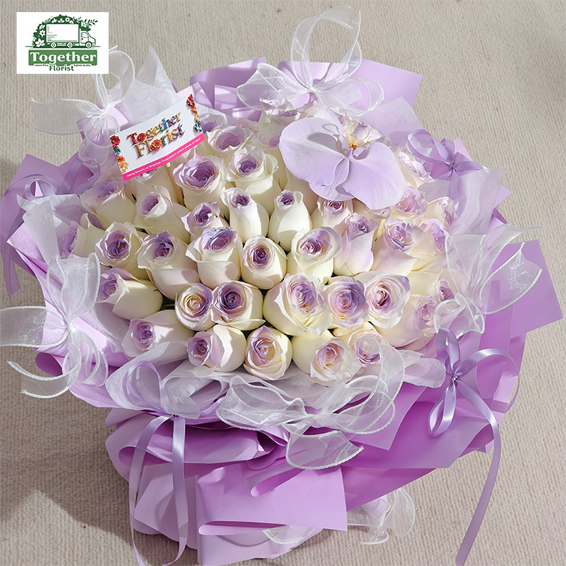 52枝驕傲白色玫瑰噴色花束 fl0000-XH0222