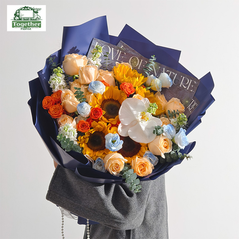 向日葵混搭香檳玫瑰花束 fl0000-XH0226