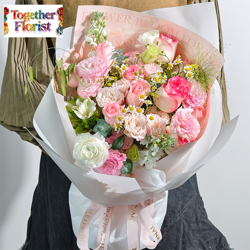 艾莎玫瑰混搭戴安娜玫瑰，洋牡丹花束 fl0000-XH0243