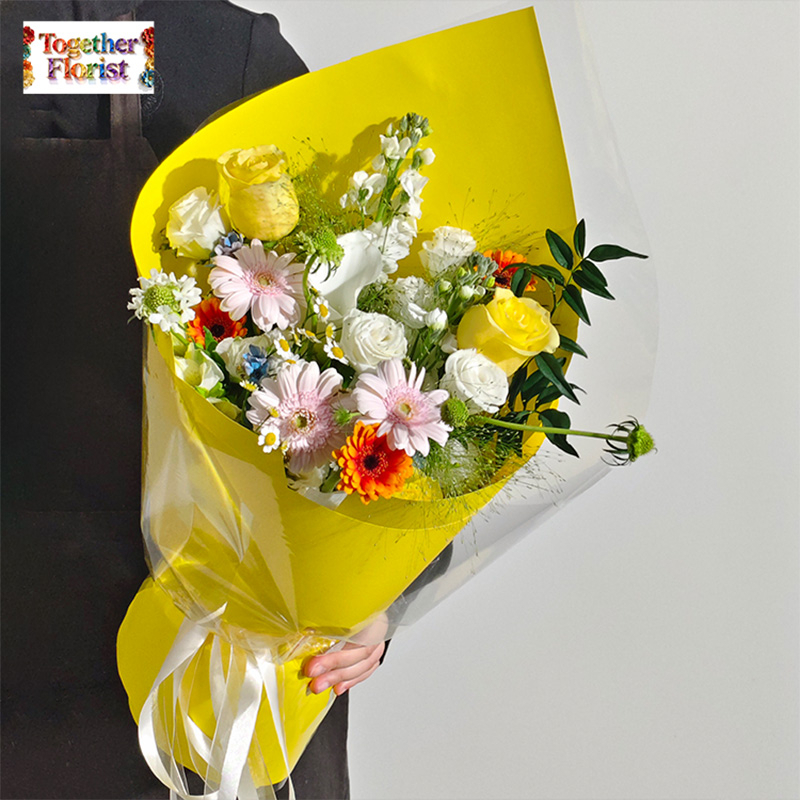 非洲菊混搭桔梗，紫羅蘭花束 fl0000-XH0247