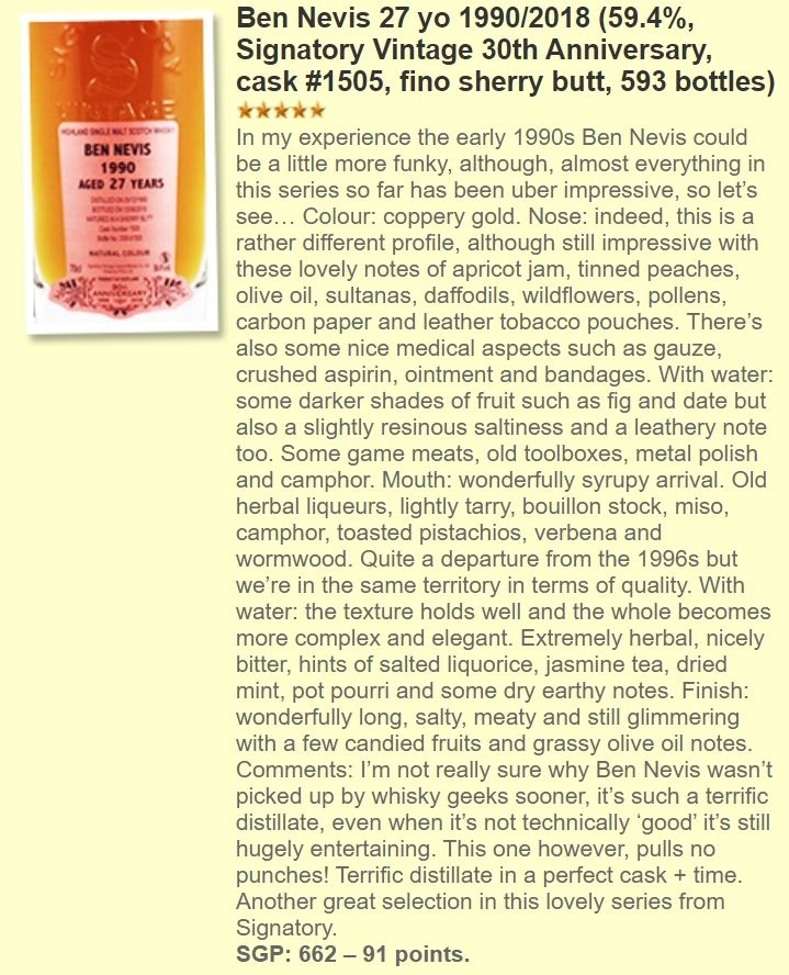 Ben Nevis 27 yo 1990-2018 Sherry Butt #1505 Signatory 30th Anniversary 59.4%