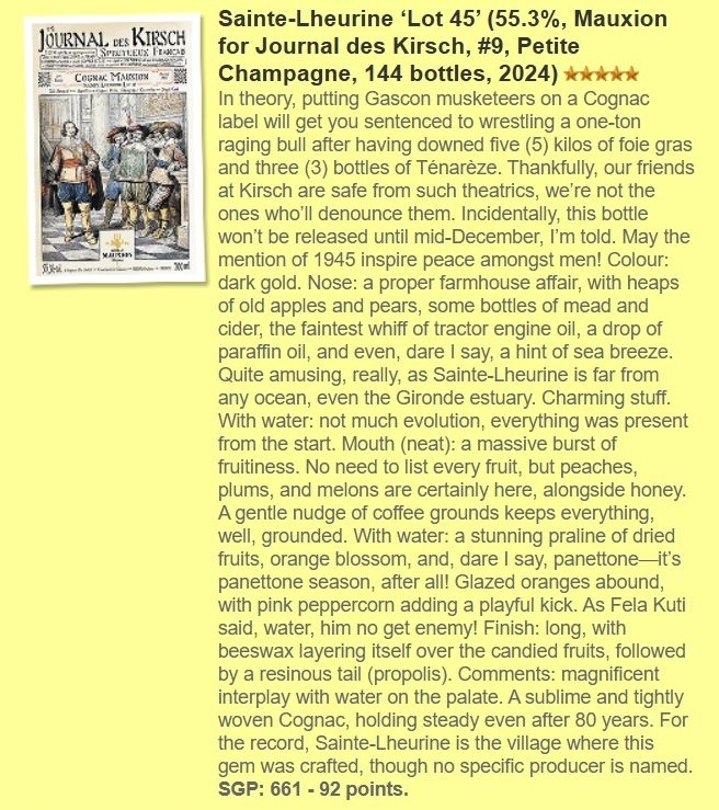 Mauxion Lot 45 Petite Champagne Cognac 1945-2024 Sainte Lheurine Journal des Kirsch #9 55.3%