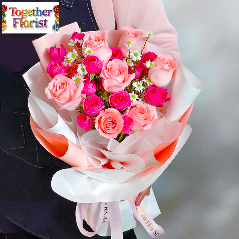 戴安娜玫瑰混搭蘇菲多頭玫瑰花束fl0000-XH0183